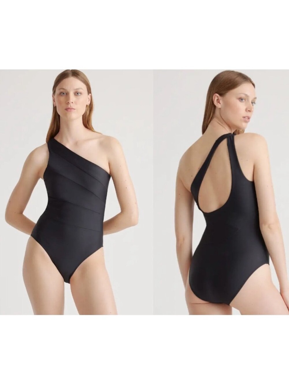 NWT QUINCE Italian One Shoulder One Piece Swimsuit Large Black 8484